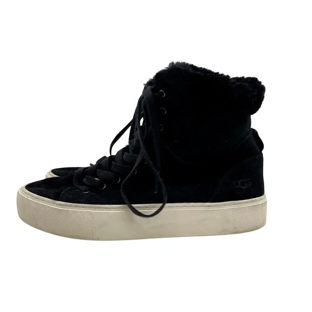 UGG Women's Beven Leather High-Top Lace-Up Sneaker Shoes Black Us Size 8